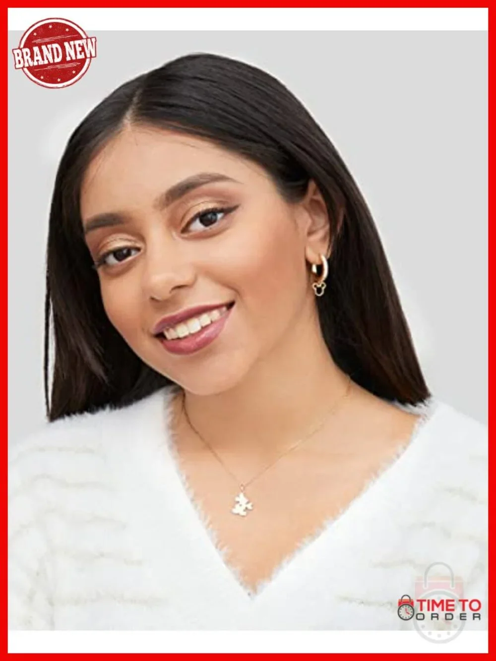 Gold Flash-Plated Cubic Zirconia Hoop Earrings with Mickey Dangle Charm